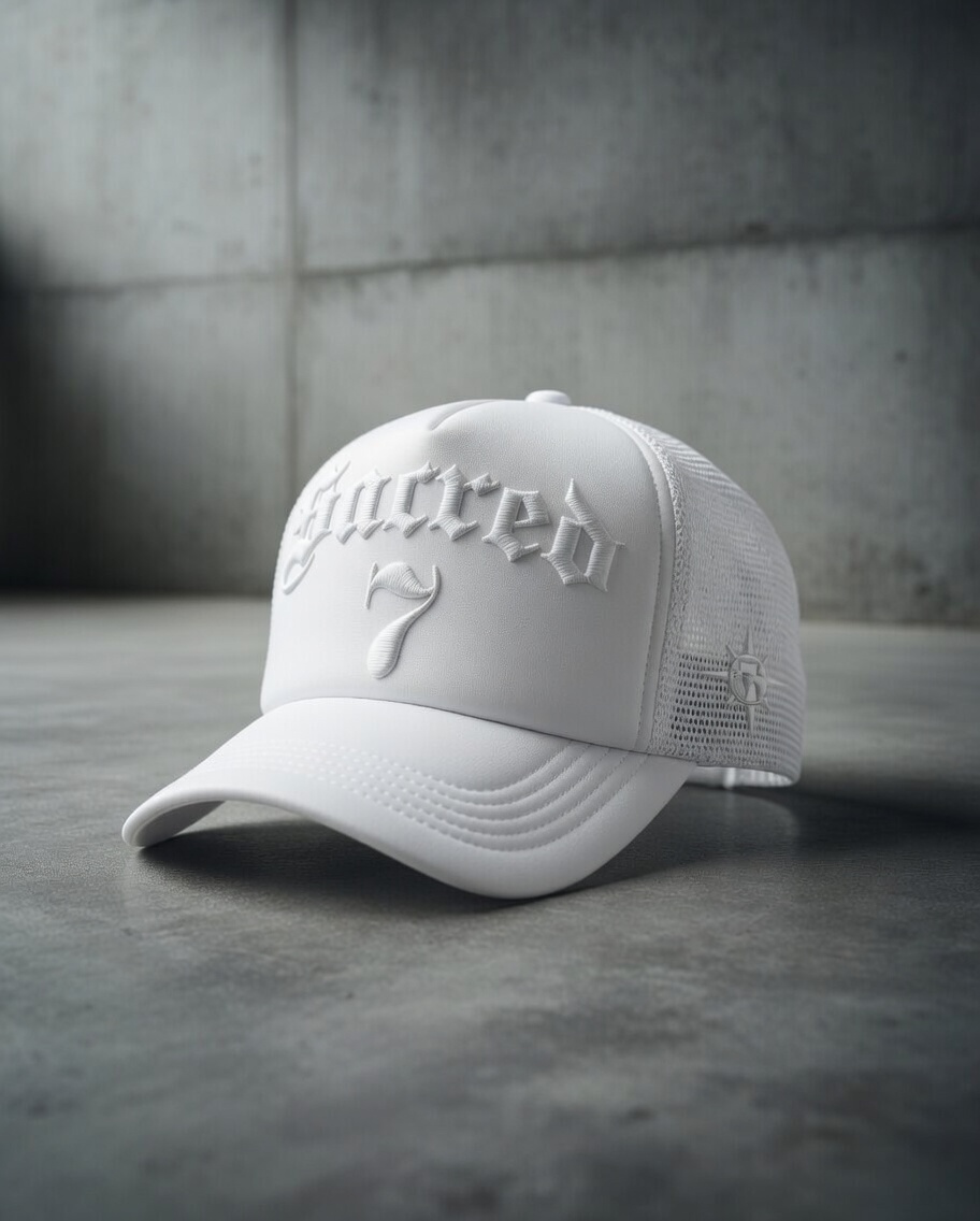Sacred 7 Embroidered Trucker - White On White — Default Title 2