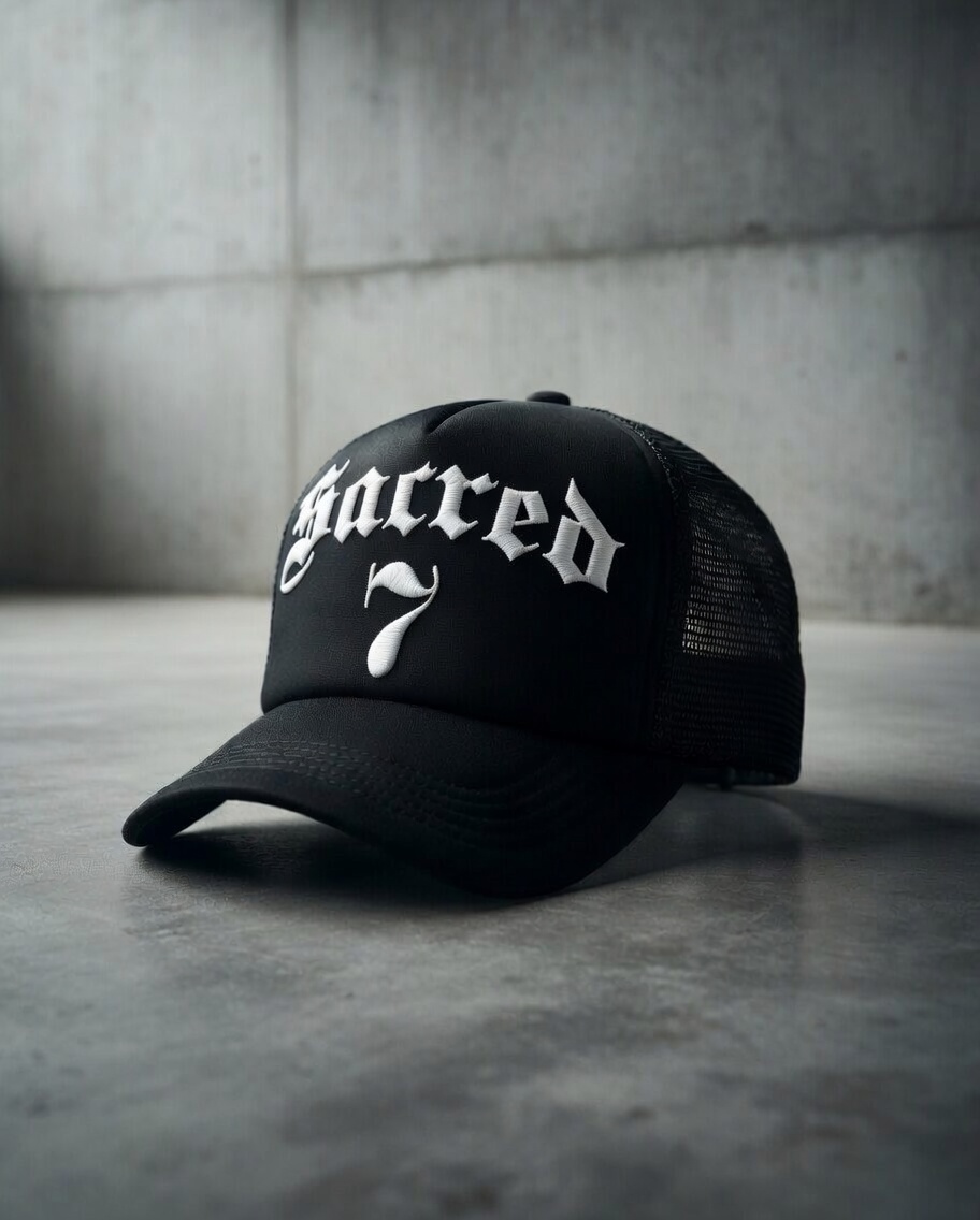 Sacred 7 Embroidered Trucker - Black & White — Default Title 2